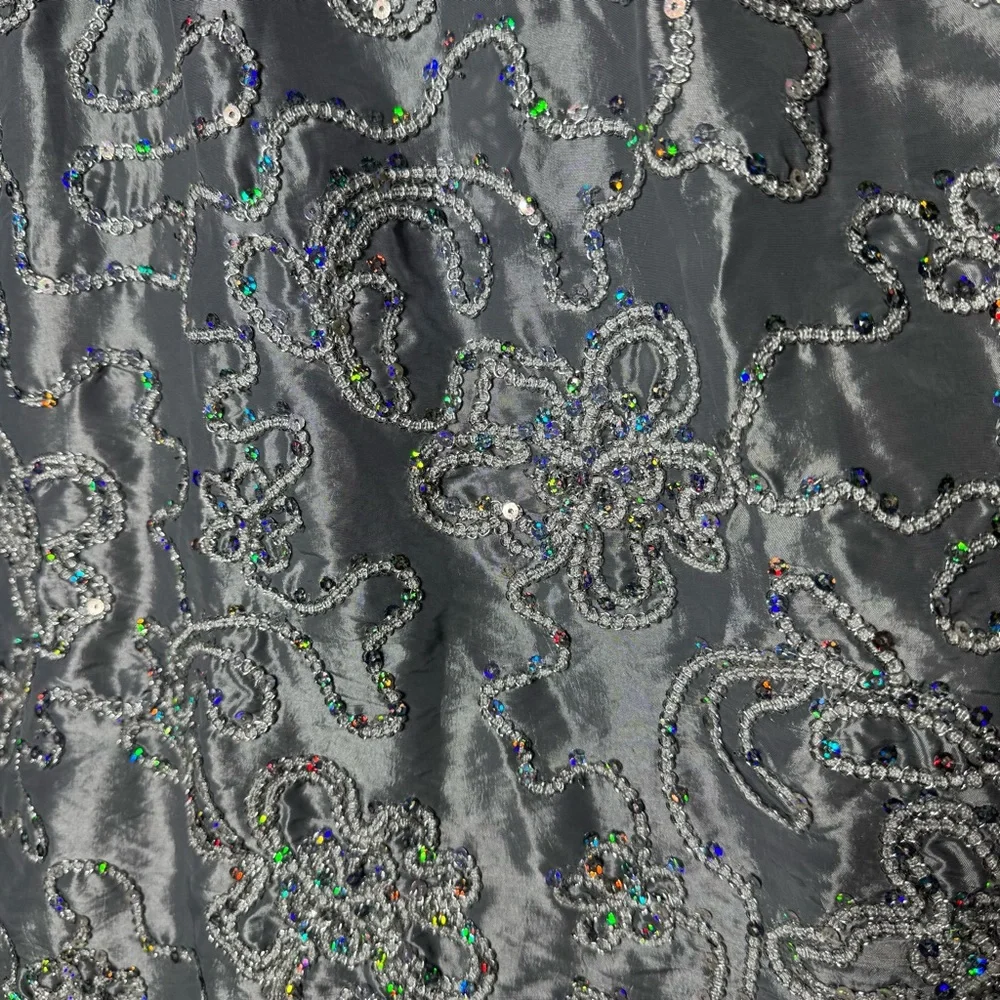 Rare Editions Silver Gray Floral Pattern Sequin Party Dress Girls‎ Sz 12 Wedding